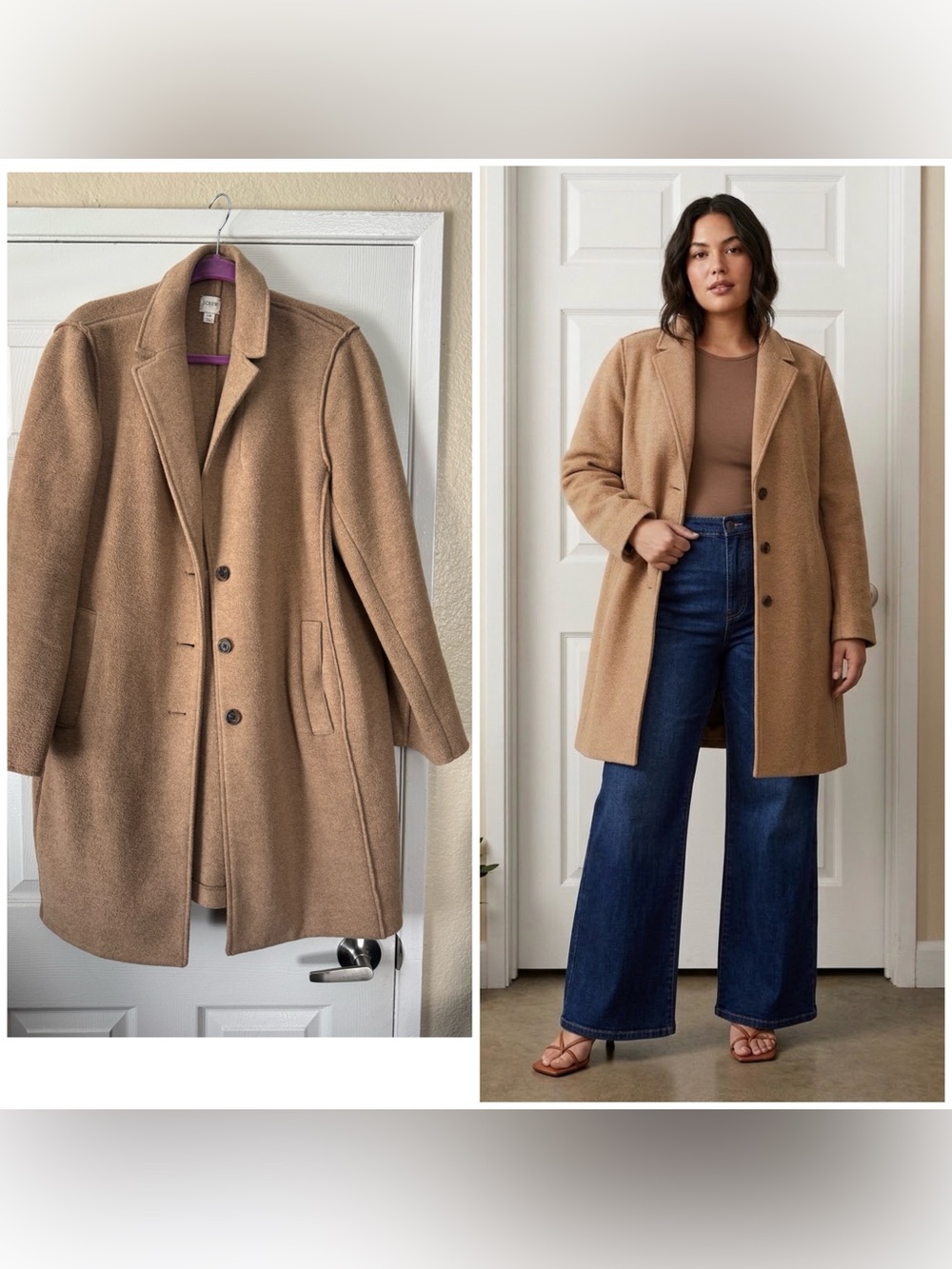 J. Crew Camel Wool-Blend Pea Coat, Size 16